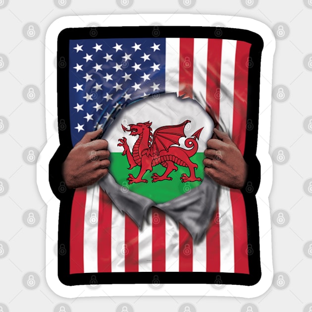 Wales Flag American Flag Ripped - Gift for Welsh From Wales Sticker by Country Flags